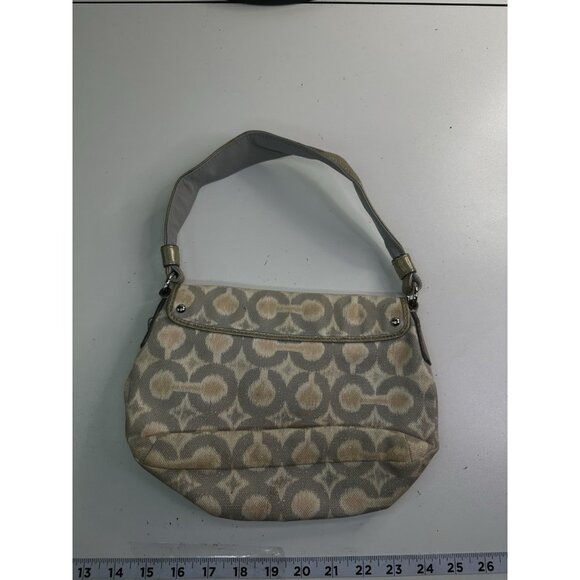 DAMAGED Coach Signature Op Art Ikat Top Handle Pouch Bag Purse 45376 Grey Multi - Picture 4 of 11